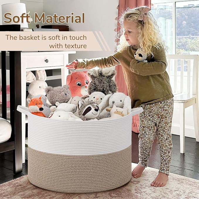 INDRESSME 115L Extra Large Woven Rope Blanket Basket Living Room LightBrown | - Image 6