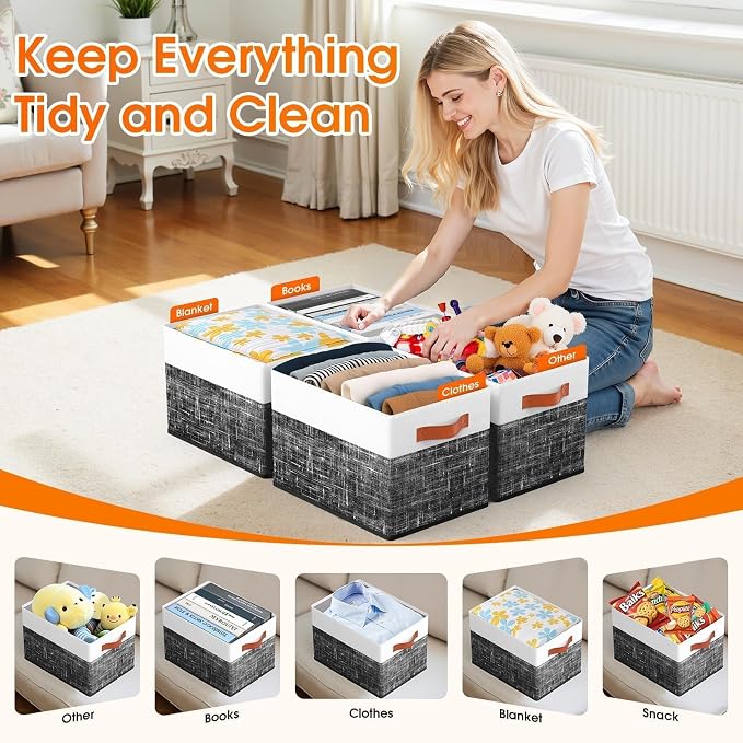 Collapsible Storage Baskets for Shelves, 4 Pack Foldable Fabric Storage Bins - Image 3
