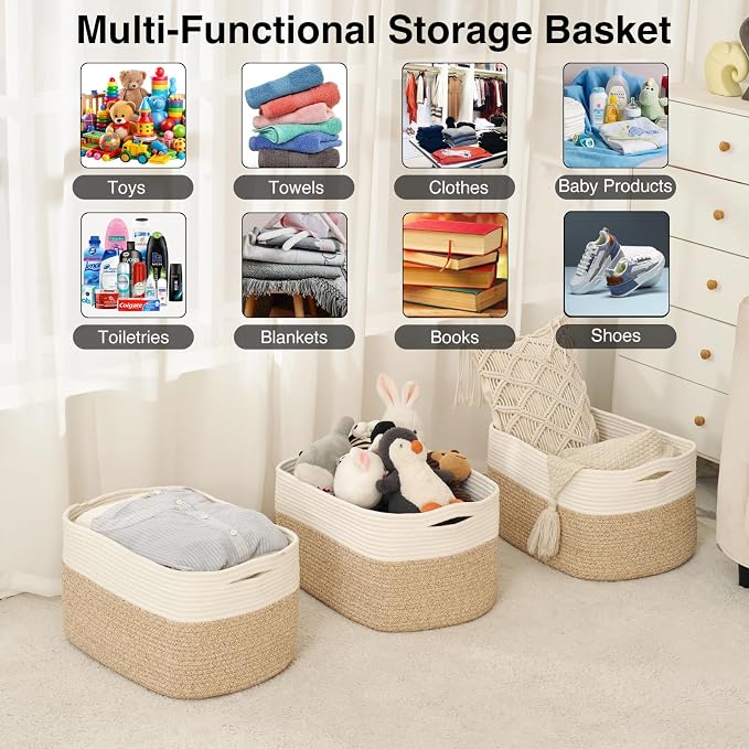 ICERZCZ Large Storage Baskets for Organizing Shelves, Woven Cotton Rope Bins - Image 4