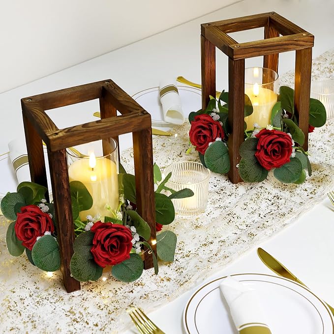 18 Pcs Wedding Wooden Lantern Centerpiece | Rustic Wooden Candle Lantern - Image 6