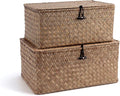 Nonam Storage Basket with Lid, Natural Seagrass Bin with Lid Set of 2, Shelf by Home