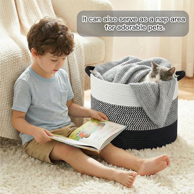 Artfeel 100L Large Cotton Rope Basket, Decorative Woven Blanket Storage - Image 3
