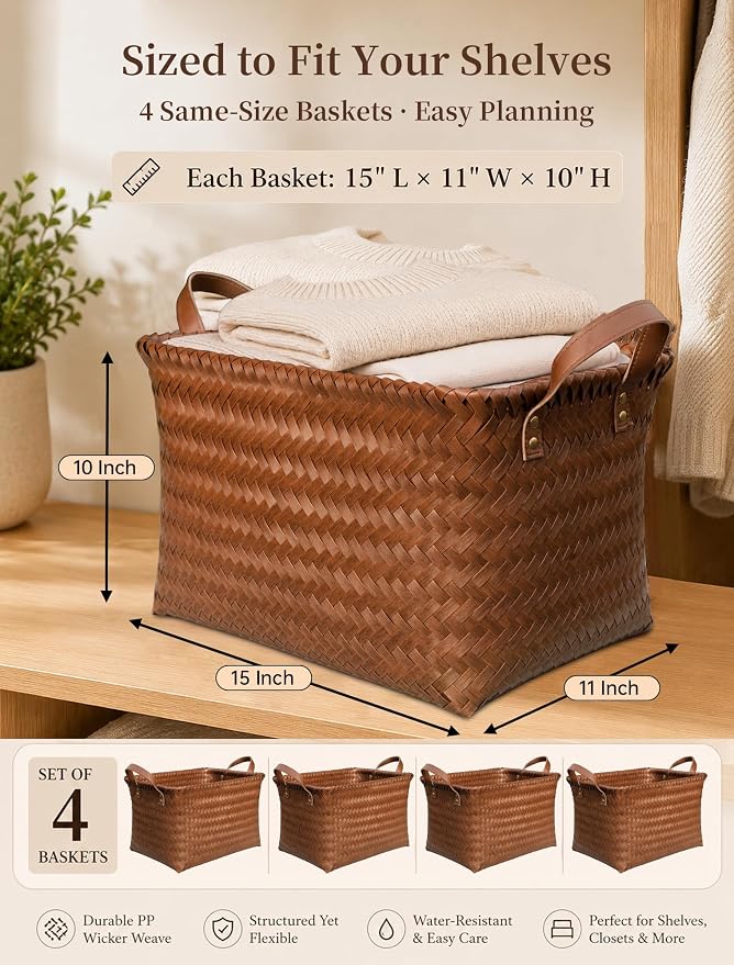 Wicker Storage Baskets, 4 Pack Woven Baskets - Image 2