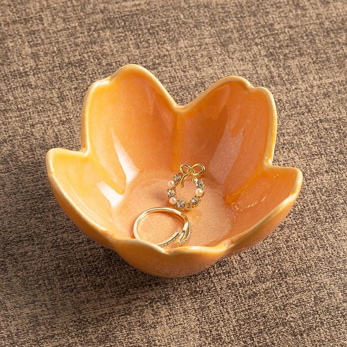 Floral Ceramic Jewelry Tray, 3.5" Ring Holder Trinket Bowl | Petite bowl keeps by Unknown