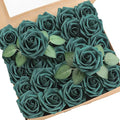 Artificial Flowers 25pcs Real Looking Peacock Green Foam Fake Roses by Floroom