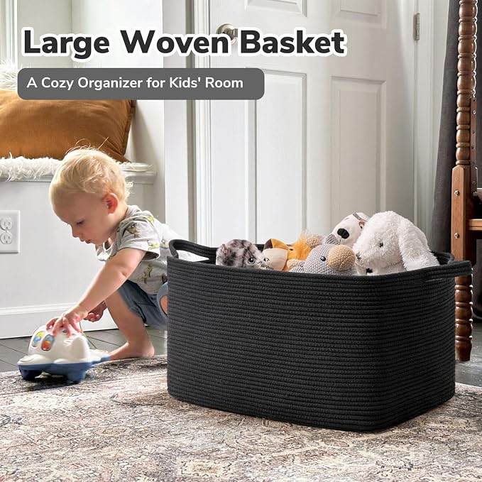Goodpick Large Woven Rope Blanket Basket, 75L | 21.6'' x 14.9'' x 11.8'' - Image 2