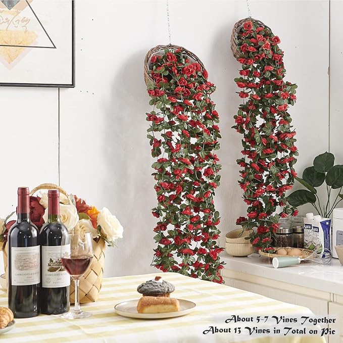 8Pcs x 8.2FT Artificial Flower Garland Floral Rose Vine Decor, Hanging Faux - Image 2