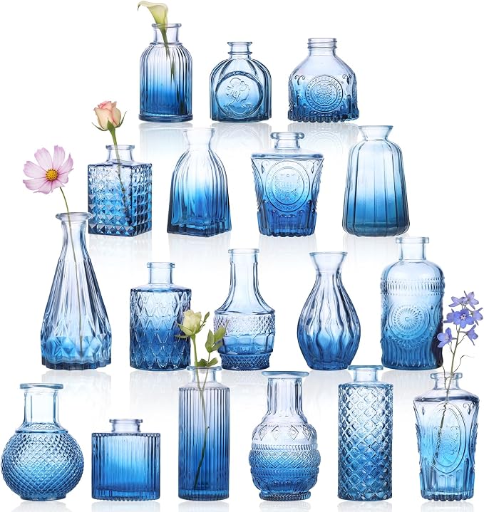 Fixwal Set of 18 Blue Bud Vases by Fixwal