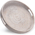 13.8 inch Round Rattan Tray, Decorative Coffee Table Tray, Ottoman Tray by YANGQIHOME