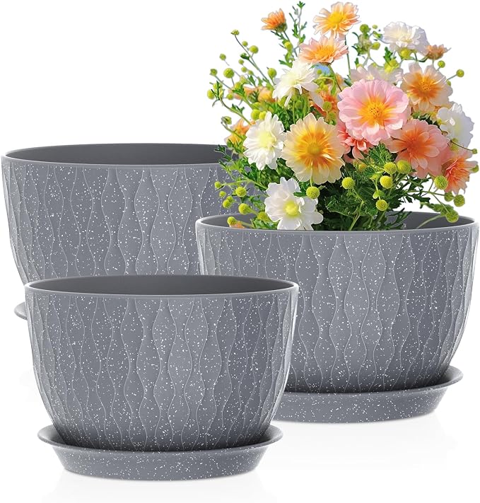 Meowell Large Flower Pots 12/10/9 inch, 3 Set Big Plant Pots by Meowell