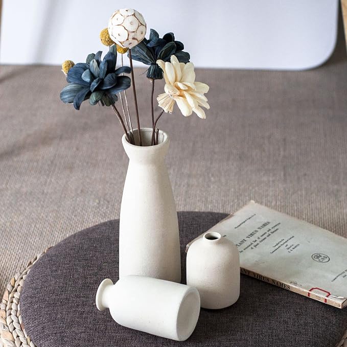 CEMABT Beige Ceramic vase Set-3 Small Flower vases - Image 8