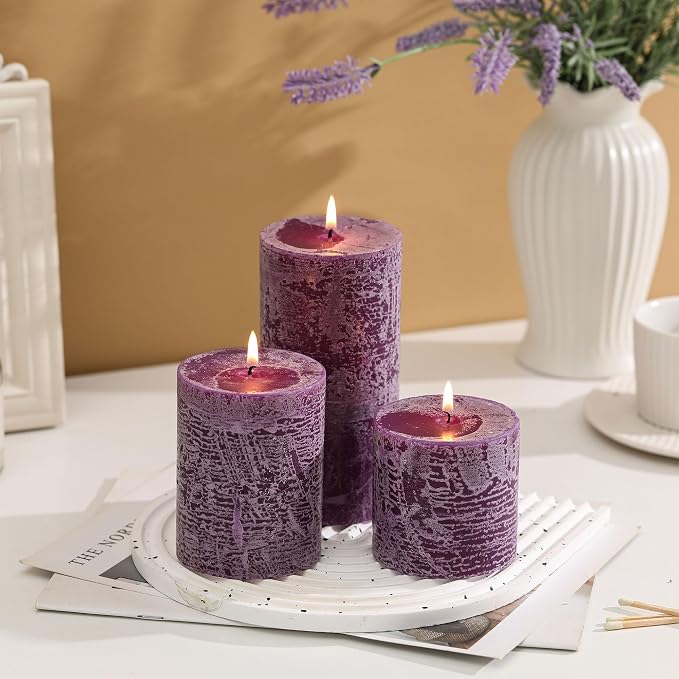 3x4 Inch Purple Pillar Candles Set of 3 - Image 3