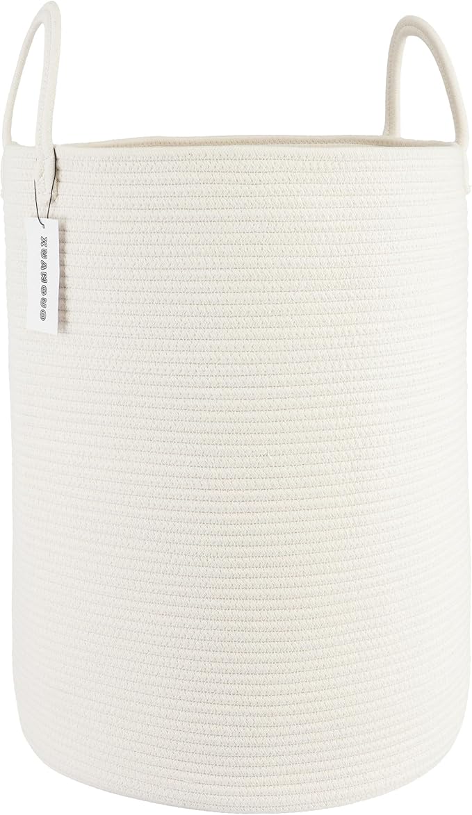 XUANGUO White Cotton Rope Laundry Basket Hamper by XUANGUO