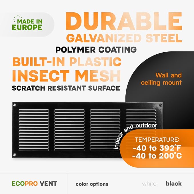 16 x 6 Inch Black Galvanized Steel Return Air Register Vent Cover, AC Vent Cover - Image 3