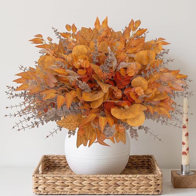 260 Pcs Fall Mixed Greenery Artificial Eucalyptus Stems Bulk, 6 Kinds of Fake - Image 6
