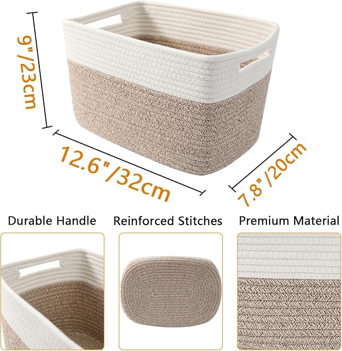 6 Pack Woven Rope Baskets, 12.6"×9"×7.8" Storage Bins, Shelf Baskets Organizer - Image 2