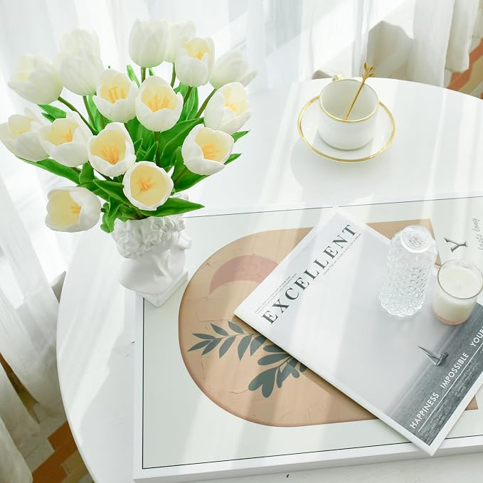 Mandy's 12pcs Artificial White Open Tulips | 13.5 Inch Lifelike PU Tulips Faux - Image 5