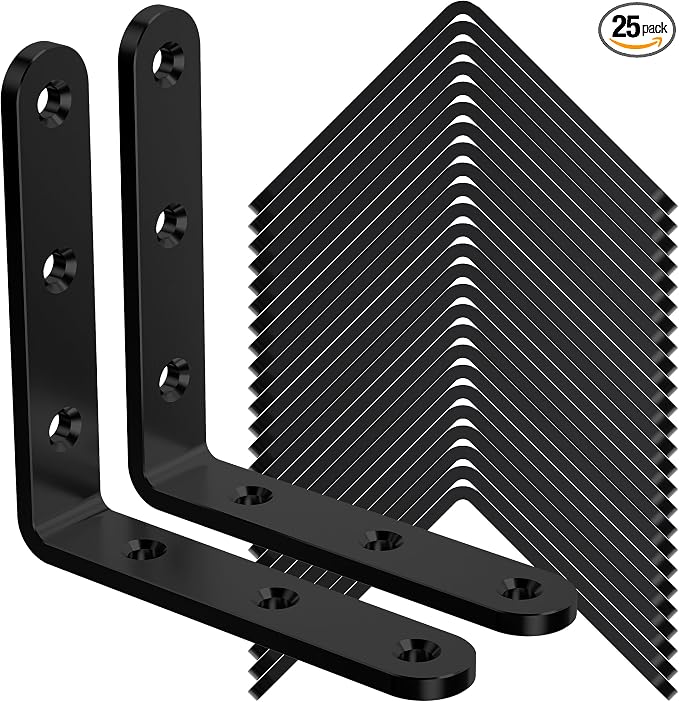 25Pcs Black Angle Brackets 3”x 3” Heavy Duty Corner Bracket 3MM by WENQUIT