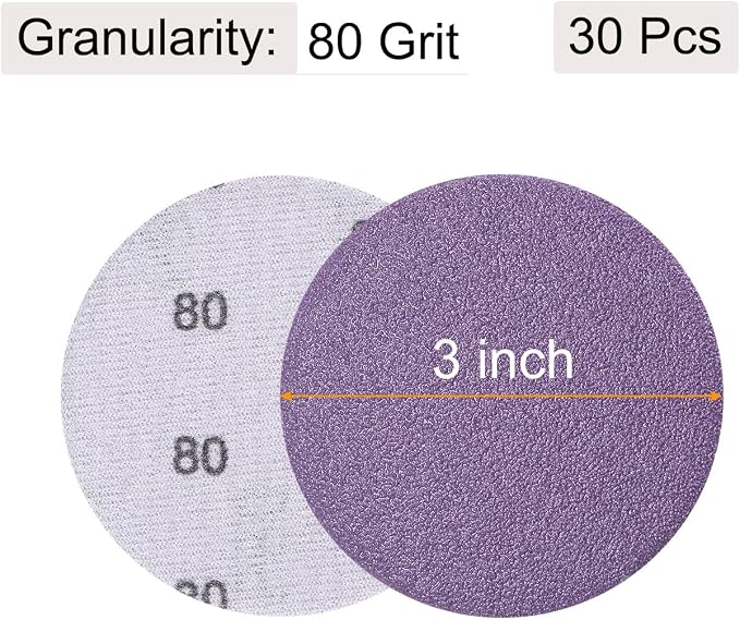 uxcell 30Pcs 3" Purple Sanding Discs 80 Grits Hook and Loop Sand Paper | - Image 2