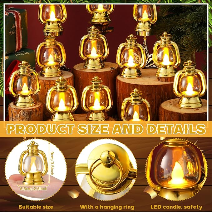 Ferraycle 12 Pcs Mini Lanterns 4 Inch Gold Lamp Table Decor | Western Cowboy - Image 3