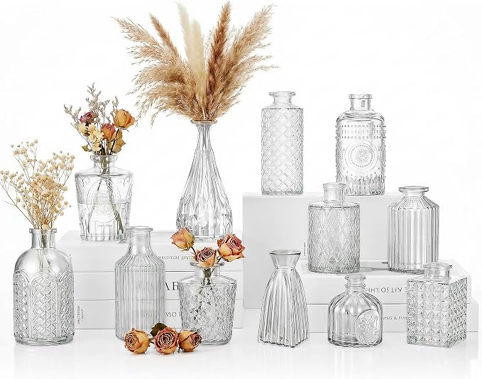 12 Pcs Clear Bud Vases Set, Small Vintage Glass Clear Bud Flower Vases Bulk by Unknown