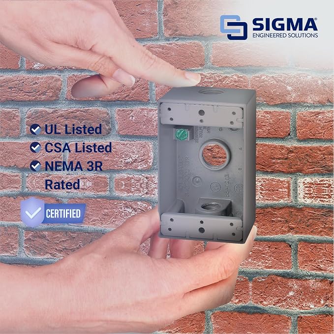 Sigma Engineered Solutions 14250 Weatherproof 1/2" 3 Hole 1-Gang Box - Image 6