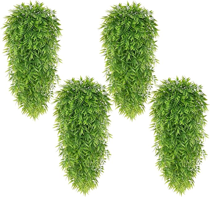 4Pcs Artificial Hanging Plants, Fake Willow Leaves Vines | UV Resistant Faux by Waipfaru