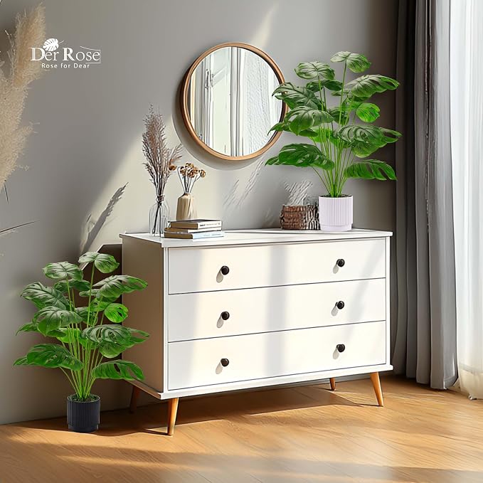 Der Rose 2 Pack 28" Fake Plants, Monstera Plants in White and Black Pots | - Image 5