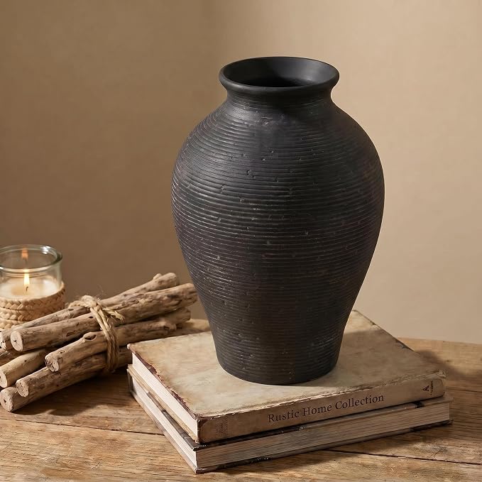 9.06 Inch Tall Vintage Ceramic Flower Vase, Rustic Farmhouse Vase - Image 9
