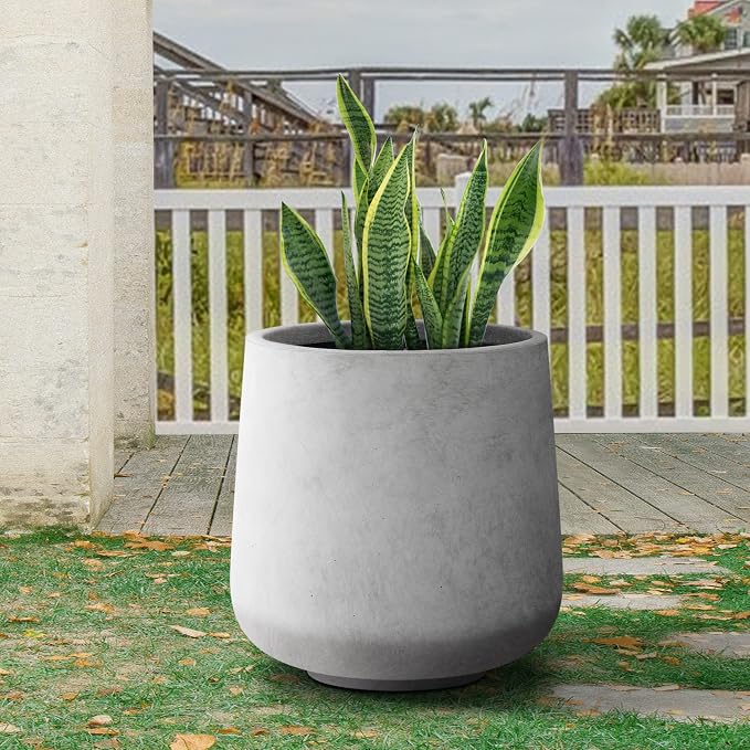 Kante Pale Gray Concrete Planter 16.5" Dia All-Weather Round Large Pot | - Image 2