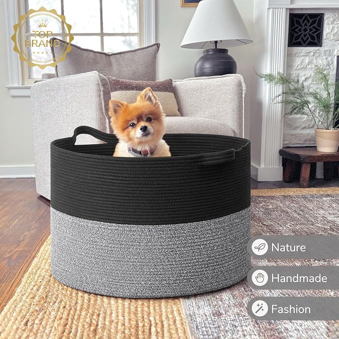 INDRESSME 115L Extra Large Woven Rope Blanket Basket Living Room Black Grey | - Image 7