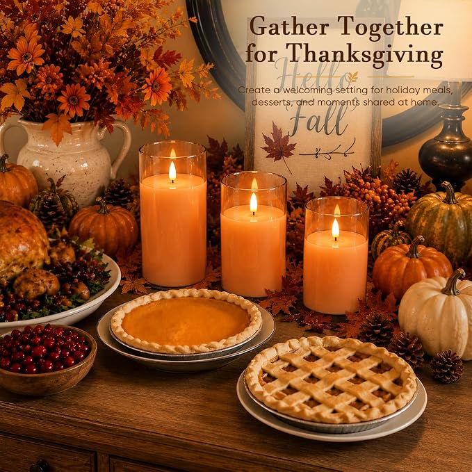 Homemory Orange Glass Flameless Candles, Fall Decor, Remote Timer, 3 Pack | - Image 8