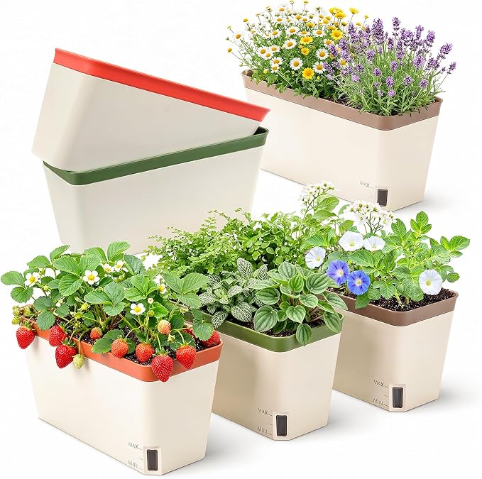 OurWarm Self Watering Pots for Indoor Plants, 6 Pack 10.5 Inch Plastic Window by OurWarm
