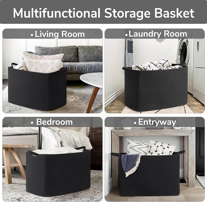 Goodpick 105L Extra Large Woven Rope Blanket Basket, Pillows & Clothes - Image 4