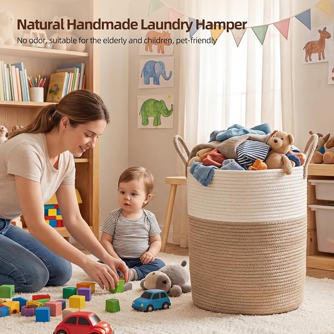 OIAHOMY Large Laundry Basket Hamper - 60L Cotton Rope Woven Basket - Image 5