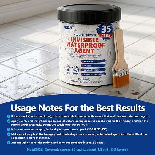 Waterproof Sealant 35 oz, Transparent Waterproof Coating, Water-Based Invisible - Image 7