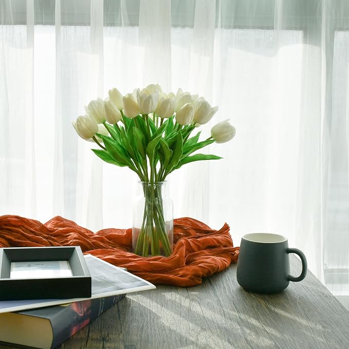 Mandy's 12pcs Artificial White Tulips | 13.5 Inch Lifelike PU Tulips Faux - Image 4