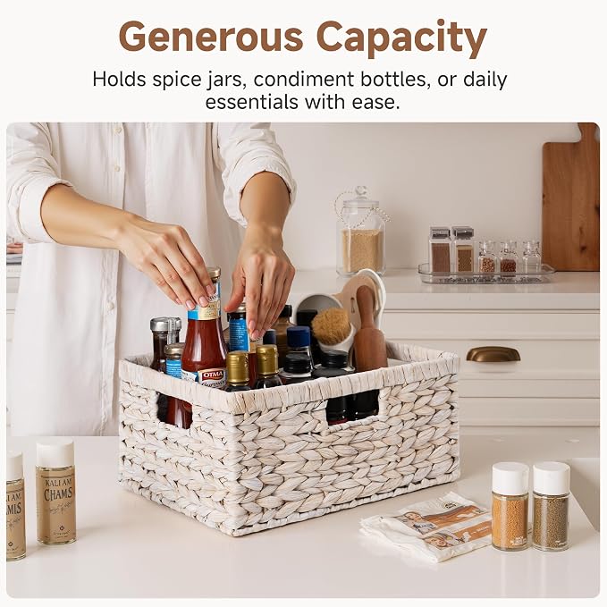 StorageWorks Pantry Baskets, Water Hyacinth White Wicker Baskets, Pantry - Image 4