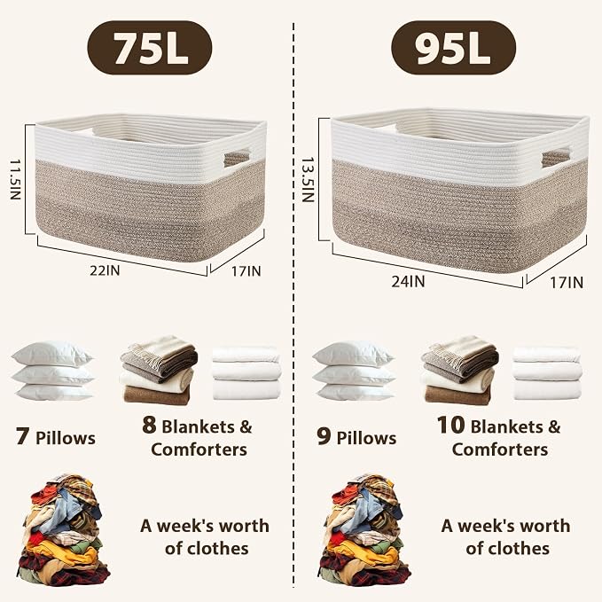 Optish 75L Large Woven Blanket Basket, Storage Basket - Image 3
