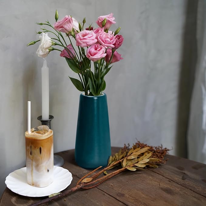 D'vine Dev 8 Inch Ceramic Flower Vase Matte Finishing, Minimalist Design - Image 5
