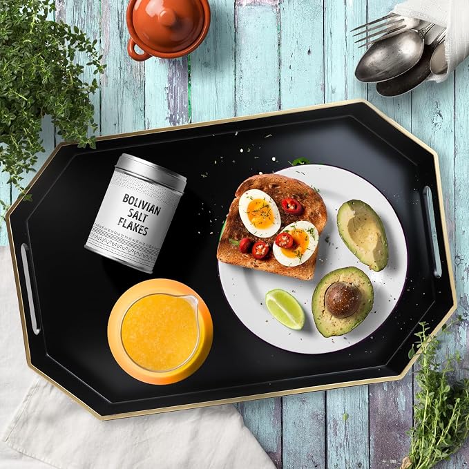 Black Decorative Tray with Handles, Octagon Versatile Serving Tray - Image 3