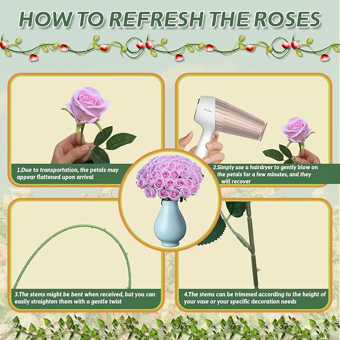 50 PCS Fake Pink Roses, Artificial Flowers Bulk, Realistic Silk Faux Roses | - Image 5