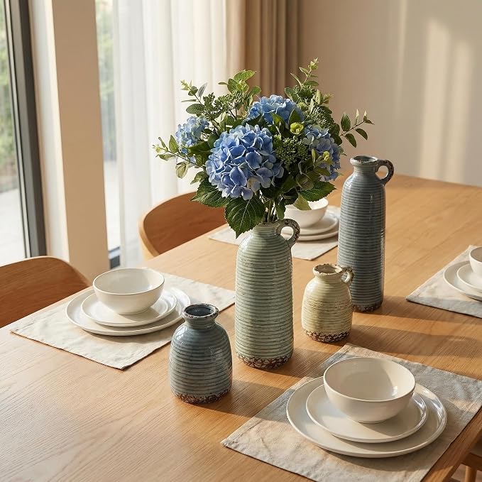 Ceramic Vase Set of 3 with Handles, Versatile as Table Centerpiece or Mantel & - Image 7