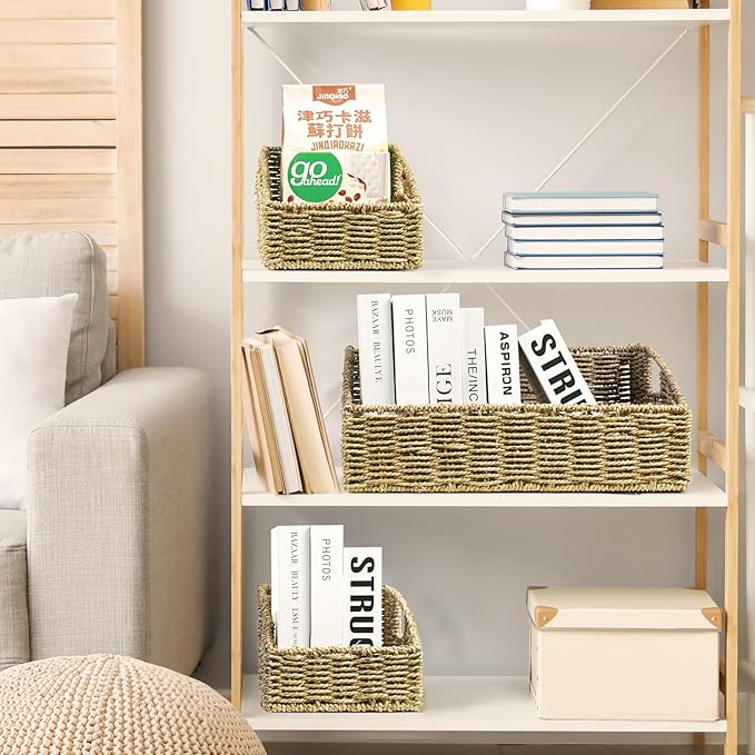 Pantry Baskets Organization, Wicker Storage Basket Green | Handwoven Pantry - Image 5