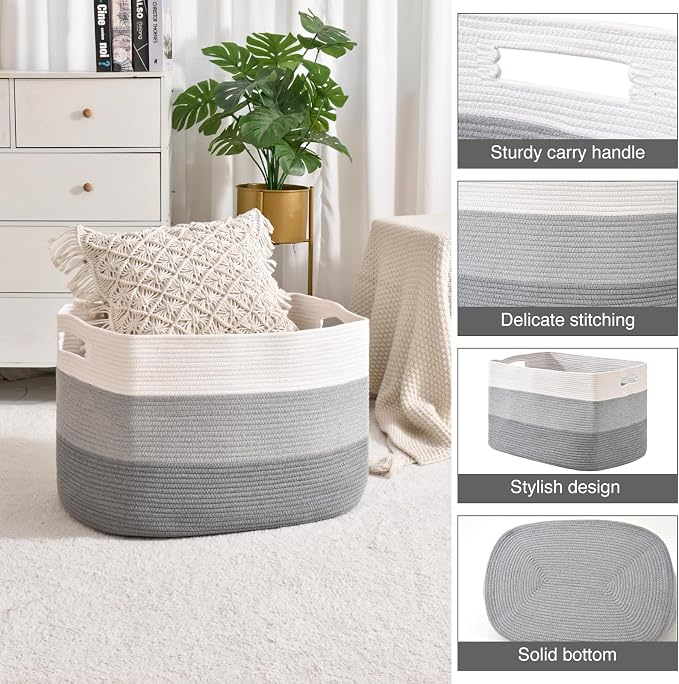 ICERZCZ Extra Large Blanket Basket Living Room, Rectangle Storage Basket - Image 5