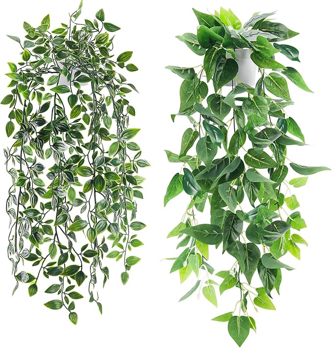 Der Rose 2Pcs Fake Hanging Plants Artificial in White Pots by DerRose