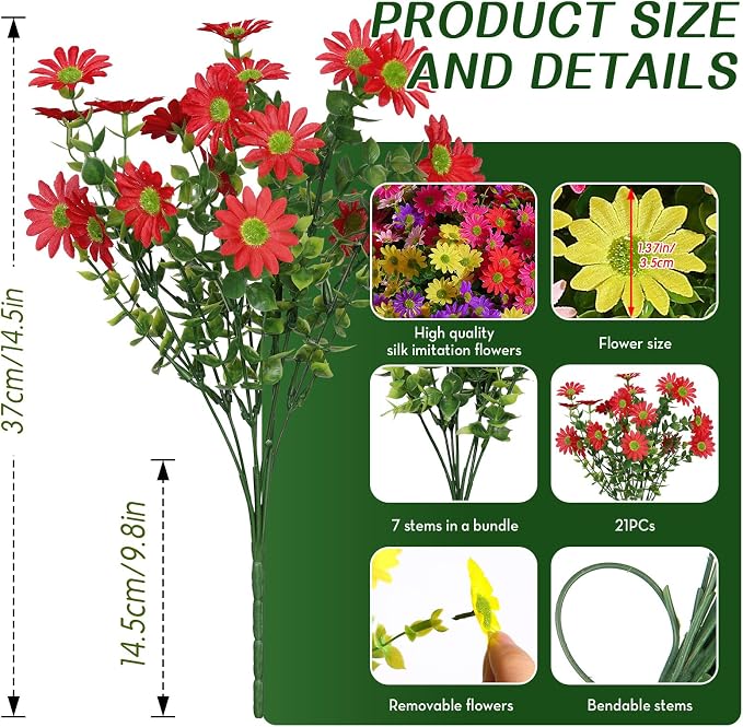 Alupssuc 30 Bundles Artificial Daisies Flowers Fake Silk Plant - Image 8