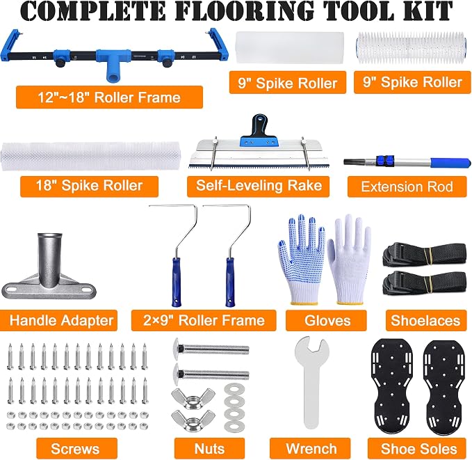 18-Inch Self-Leveling Cement Tool Kit, Upgraded Spike Roller Set - Image 2