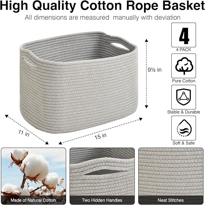 ICERZCZ Storage Baskets for Organizing & Shelves, Woven Cotton Rope - Image 3