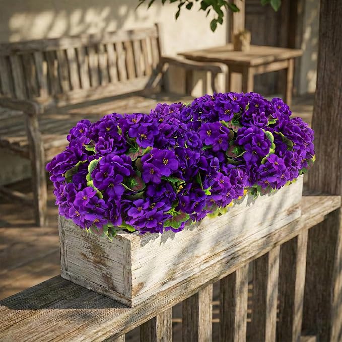 lovemoon 16 Pcs Artificial Geranium Plant Realistic Purple Silk Flowers - Image 6